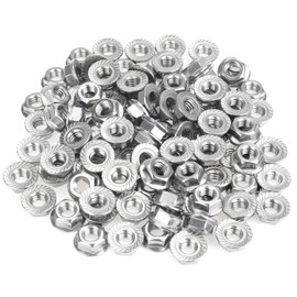 HELIFOUNER 100 Pieces 5/16”-18 Flange Nuts, Serrated Flange Hex Lock Nuts Assortment Kit, 304 Stainless Steel (18-8), Bright Finish, Coarse Thread