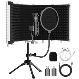 Dejasound Upgraded Studio Recording Microphone with Isolation Shield & Pop Filter - Condenser Mic for Podcasting, Singing, Home Studio - Improved Sound for PC, Laptop, Smartphone