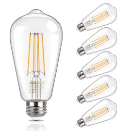 DiCUNO ST64 Edison LED Bulb 60W, Warm White 2700K, 6W LED Edison Bulb, Vintage Filament Light Bulbs for Decoration, 800LM, Non-Dimmable, Clear Glass, 80+ CRI, Pack of 6