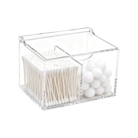 Goklmn Clear Acrylic Cotton Swab Ball Holder Qtip Organizer with Lid 2-Grid Cotton Swab/Pad/Ball Holder Container Home Bathroom Vanity Countertop Decor