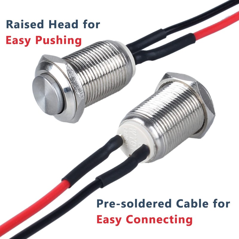 DMWD 2-Pack 12mm Latching Metal Waterproof Push Button Switch Raised