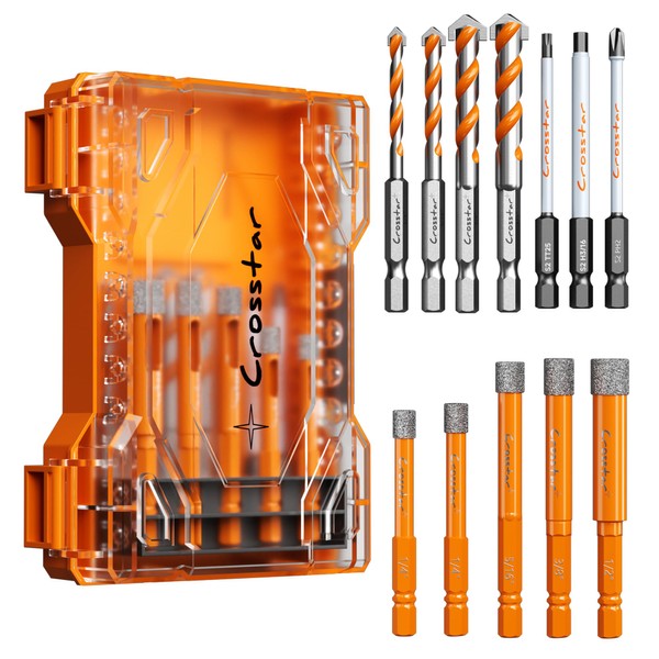 Crosstar 12PCS Diamond & Masonry Drill Bits Set - Quick