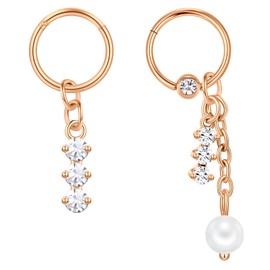 Longita 16G Rose Gold Elegant Simple Clicker Helix Hoop Earrings, 2PCS Dangle Hinged, Stainless Steel, Cubic Zirconia, Cartilage Ear Jewellery for Women