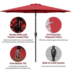 Simple Deluxe Patio Umbrella Outdoor, UV Protection Sunshade with Push Button Tilt/Crank and 8 Sturdy Ribs, for Table Garden Lawn Beach Pool, 9 FT, 2 Pack, Red
