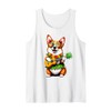 Hawaiian Corgi Dog & Pineapple Ukulele Summer Vacation Tank Top