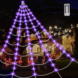 Tela de araña de Halloween de luz Decorativa,2025 actualización púrpura LED de iluminación,8 Patrones 5M Tela de araña Gigante con Mando a Distancia,P
