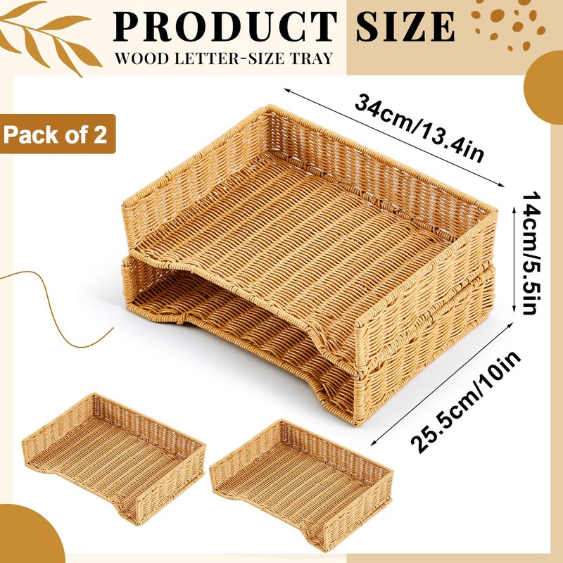 Yeaqee 2 Pcs Paper Tray Organizer for Desk Woven Letter