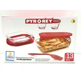 Made in Mexico Hornea Guarda Y Conserva PYR-O-RAY 13 Piece Glass Food Container Set Baking Utility Custard Cups Spatula Rectangular Dishes With Lids