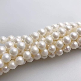 JM Design Natural Fresh Water Pearl Off Round Shape Beads 5-5.5mm 15.5" Strand for Jewelry Making