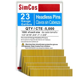 SimCos 23 Gauge Pinner Nails (1/2",9/16",3/4",1",1-3/8") 5000 pcs Assorted 5 Sizes' Headless Pin Nails for 23 GA Pneumatic or Electric Pinner or pin Gun,Project Pack