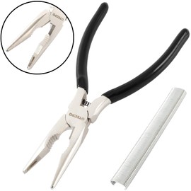 TECPO Upholstery Clamp Pliers Set, 8 Inch (200 mm), Includes 100 Carbon Steel Clips 23 mm, Special Pliers for Seat Cover Repairs & Seat Heating, with Notches & Spring Mechanism for Precise Fixation