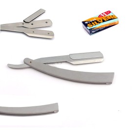 OdontoMed2011 MANUAL FOLDING SHAVING KNIFE BEARD CUTTER SHAVER STRAIGHT EDGE BARBER RAZOR SHAVING RAZORS (Gray Razor + 11 Blades)