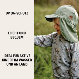 Mikk-line Sun Hat Baby UV Protection 50+, Hat with Neck Protection for Boys and Girls, Breathable Peaked Cap, Children, Adjustable Sun Hat for Outdoor, Garden and Beach, Green Bay, 51