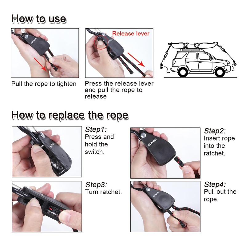 1PCS Kayak Rope Tie Down Ratchet Straps with Safety S