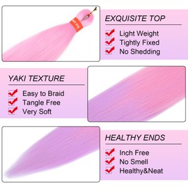 Rainbow-Color Ombre Pink Lavender Purple Pre Stretched Braiding Hair 30 Inch Festival Yaki Texture Braid Hair Extensions 3 Packs Braiding Hair Pre Stretched
