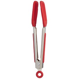 Tovolo Mini Turner Tongs Nonstick Flat Head Tong for Easily Flipping Cooking Serving, Heat Resistant Tongs BPA Free Dishwasher Safe Easy Lock Non Slip Grip Stainless Steel Handle, Candy Apple Red