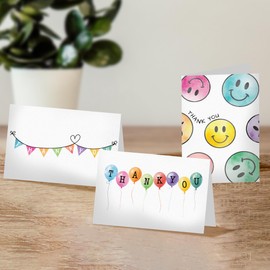 Pro Supply Global (24 Count of 4x6 Pre-Folded Birthday Thank You Cards With Blank Inside To Leave a Note and Envelopes - Assortment of Greeting Cards Come In 3 Designs