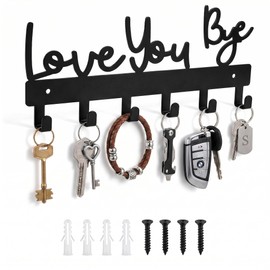 Solvio Key Holder for Wall, Stylish Black Key Hangers for Wall with 6 Heavy Duty Hooks, Decorative Metal Key Rack for Front Door, Mudroom & Home Decor, Easy Install Drill