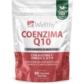 Wellthy Coenzima Q10 100 Cpsulas. Co Q1030mg. Reforzado con Biotina, Omega 3, 6 y 9. 100 Porciones por Envase, Softgel, Bottle Free.                  