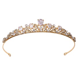 Crystal Tiara Crown Headband Princess Elegant Crown Women Girls Bridal Wedding Prom Birthday Part (PALE GOLD)