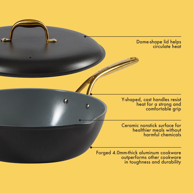 Frok 13" Frying Pan Wok Skillet 4MM Thick Quick Heat