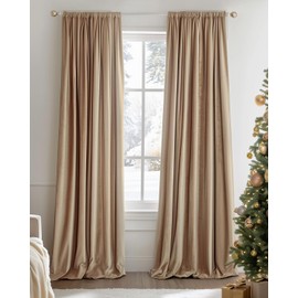 Lazzzy Velvet Curtain Beige Thermal Insulated Curtains 108 Inch Long Drapes for Bedroom Living Room Darkening Window Treatments Rod Pocket, Set of 2, Latte