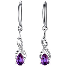 WOVEE Earrings Silver 925 Hanging AAA Cubic Zirconia Earrings Long Drop Earrings Ladies Bridal Wedding Jewellery, Cubic Zirconia, Cubic Zirconia Amethyst