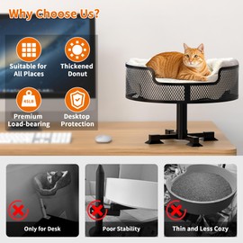 16" Cat Desk Bed, Heavy Duty Metal Desk Cat Bed with Removable Blanket, Cat Bed for Desk with Non-Slip Rubber Feet to Protect Desktop, Cat Bed Desk Up to 45LBs, Suitable for Small and Medium Cats/Dogs