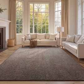 FinRèc 5x7 Washable Area Rugs for Bedroom Living Room, Low Pile Thin Rug Solid Color, Non-Slip Carpet Indoor for Home Decor (Brown)