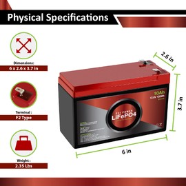 ECI Power 12V 10Ah Lithium LiFePO4 Deep Cycle Rechargeable Battery | 2000-5000 Life Cycles & 10-Year Lifetime | Built-in BMS | Perfect for RV, Solar, Marine, Overland, Off-Grid Applications