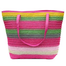 JNF Large Colorful Beach Bags for Women Straw Beach Tote bag Rattan Woven Crochet Beach Bags Boho Beach Towels Bag Set, Straw Beach Bag Hot Pink, 3X-Large