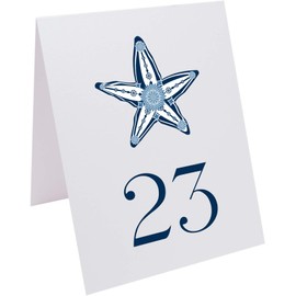 Starfish Wedding Table Numbers, 1-15, Double Sided, Tent or Use in a Stand, Great for Parties & Restaurants - Made in the USA