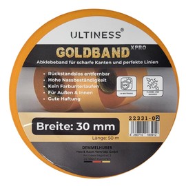 Ultiness® Goldband XPRO - Painter's Masking Tape 30 mm Wide, 50 m Long, Water Resistant, Residue-Free, Ideal for Painters, DIY and Creative Crafters, Flexible Masking Tape for Precise Edges (3)