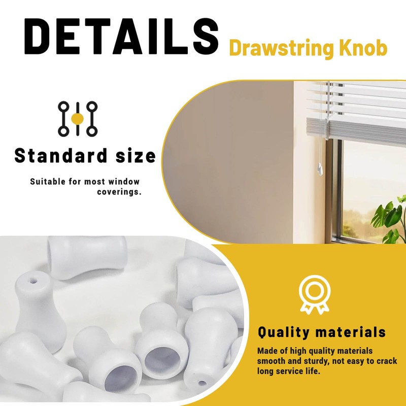 Bagentry 25 Pcs White Plastic Blind Pull Cord Knobs Drops