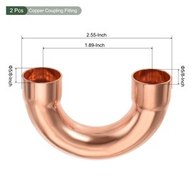 YOKIVE 2 Pcs U Shape Copper Fitting, Plumbing 180 Degree Elbow Copper Tube Pipe Fitting Welding Joint Connector, Great for HVAC, Air Conditioner (5/8" ID)