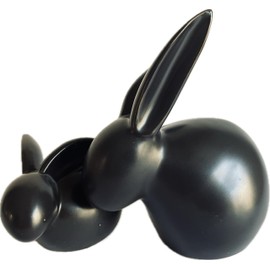 khevga 2er Set Deko Hase aus Porzellan – Osterdekoration schwarz – Modernes Design – Tischdekoration Ostern – Hasen Dekoration matt schwarz, 9 cm & 14 cm