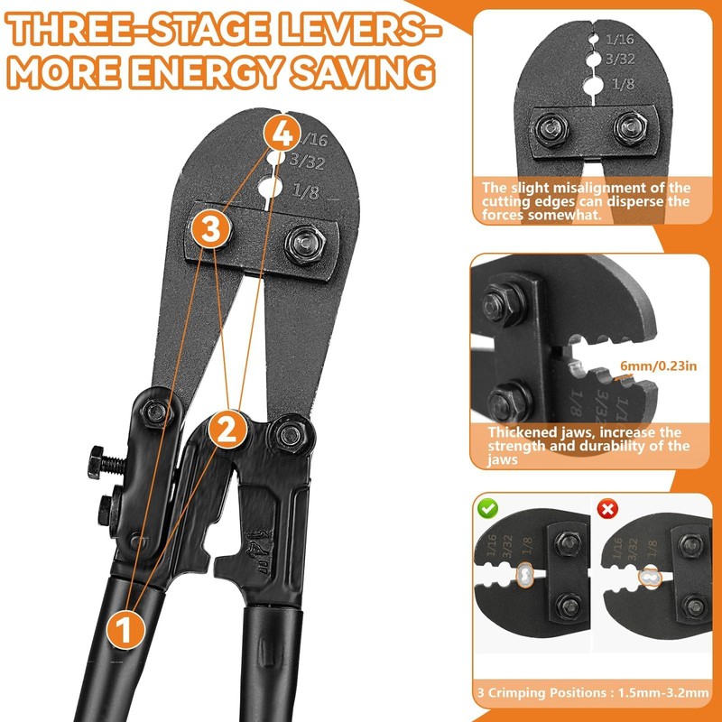 TooTaci Wire Rope Crimping Tool Kit, Include 14 inch Swaging