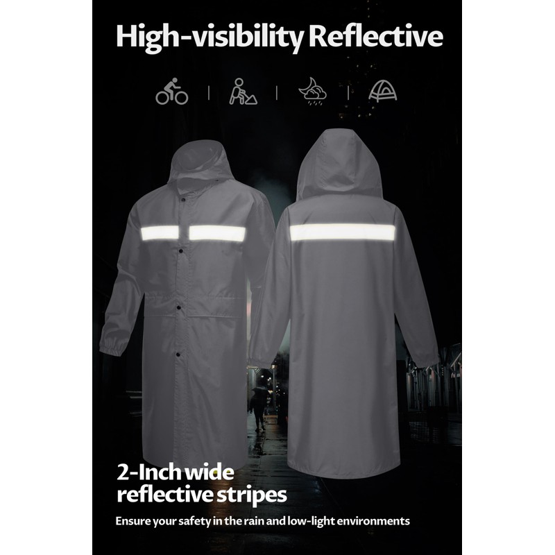 CREATMO US Waterproof Raincoat for Men with Hood Lightweight Long