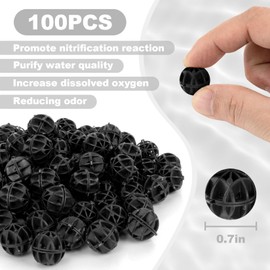 RAINFLOW Aquarium Bio Balls - 100pcs Black Bulk Sump Filter Media with Sponge Biological Filtration Media for Koi Pond,Fish Tank,Canister,Air Pump