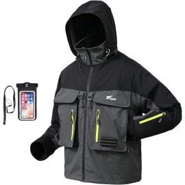 8 Fans Fishing Wading Jackets Breathable Waterproof Fishing Rain Jackets for Men&Women (US, Alpha, Large, Regular, Regular, Black)