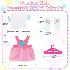 Xerteam 5 Pcs Sweet Baby Doll Clothes, 14-18inch Doll Outfits, 35-45cm Star Sports Style Doll Clothes with Top Suspender Skirt Hanger Socks Hair Bands, Girls Boys Children's Day Birthday Gifts