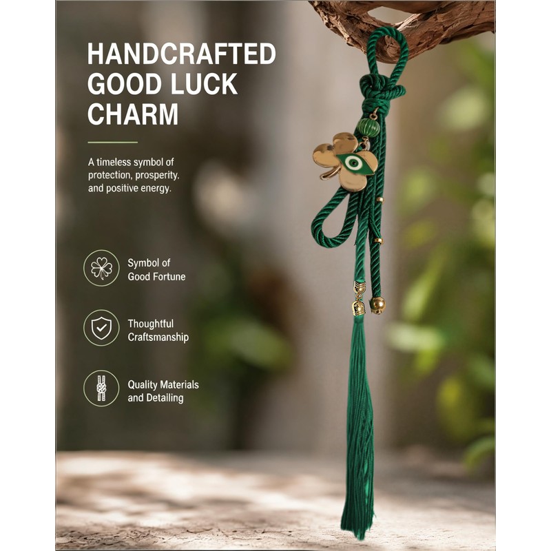 Four-Leaf Clover Car Rear View Mirror Pendant, Evil Eye Car