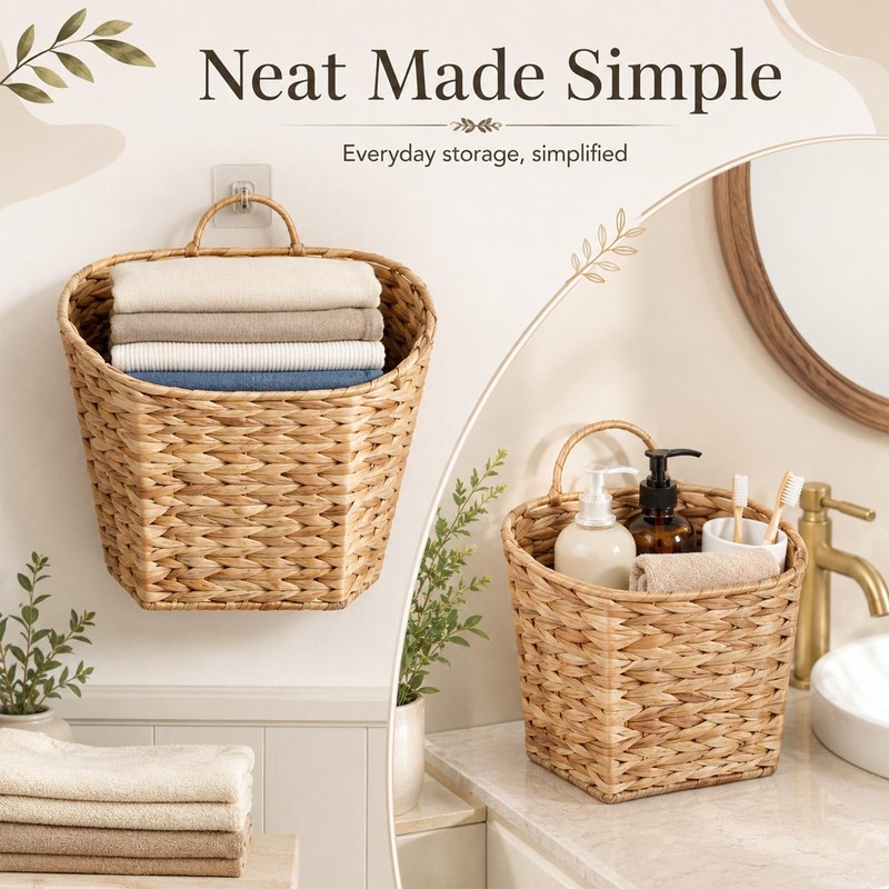 Set of 2 Woven Hanging Wall Basket for Organizing and