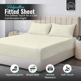 Rohi® Single Fitted Sheet with One Pillowcase – Pure Poly cotton Plain bedding (Single Fitted Sheet & Pillowcases, Cream)