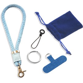 Phone wrist strap Lanyard Wrist Strap with Keychain and Card Holder, Pink (Sky blue)