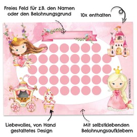 Papierdrachen Reward board set for children as tear-off pad, 10 sheets, motivational concept as educational aid, with great stickers for boys and girls, princess motif, blank set 18