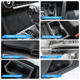Auovo Silicone Liners Inserts Fit for Toyota Tacoma Accessories 2024 2025 Cup Holder Console Door Organizer Tray for Tacoma Gen 4th Double Cab Only-for Tacoma Accessories Fully Covered (Black)