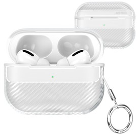 Fofvccv for Airpods Pro 2nd Generation 2022 with Keychain, Cool Carbon Fiber Shell Shockproof Protective Cover Supports Wireless Charging for Airpods Pro 2 Case, XW Clear