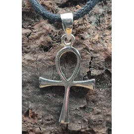 Kiss of Leather Delicate Ankh Pendant Made of 925 Sterling Silver with Cotton Cord, Sterling Silver, No Gemstone