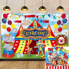 Red Circus Backdrop Carnival Theme Party Decorations Circus Birthday background for Photography Children Carnival Tent One Birthday Party Photo Banner Props Decor (8x6ft)